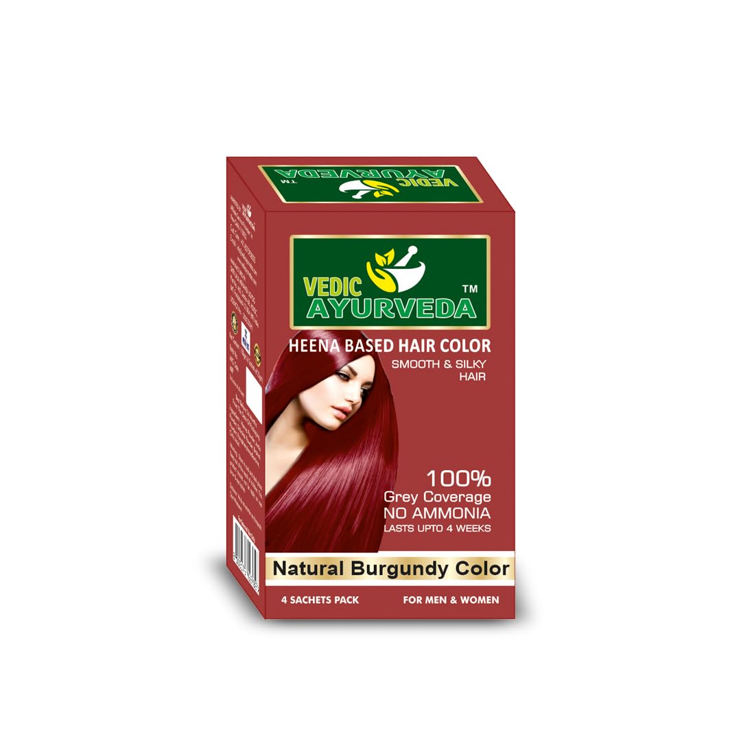 VedicAyurveda Natural Burgundy Hair Dye Kit - Ammonia-Free, Glossy Hair Color (100g) for Vibrant, Healthy-Looking Hair at Home or Salon