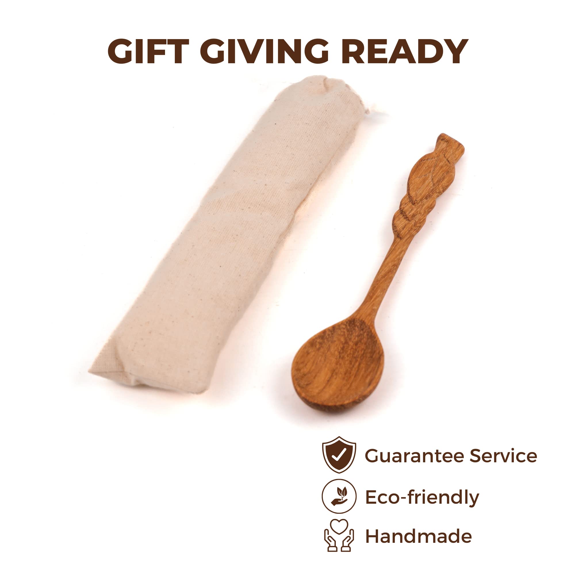 JABIHOME Handmade Wooden Spoon with Leaf Handle - Natural Wooden Kitchen Utensil for Cooking, Serving & Eating - Perfect Gift for Mom, Women, Hostess & Easter - Ideal for Home, Kitchen & Dining Use