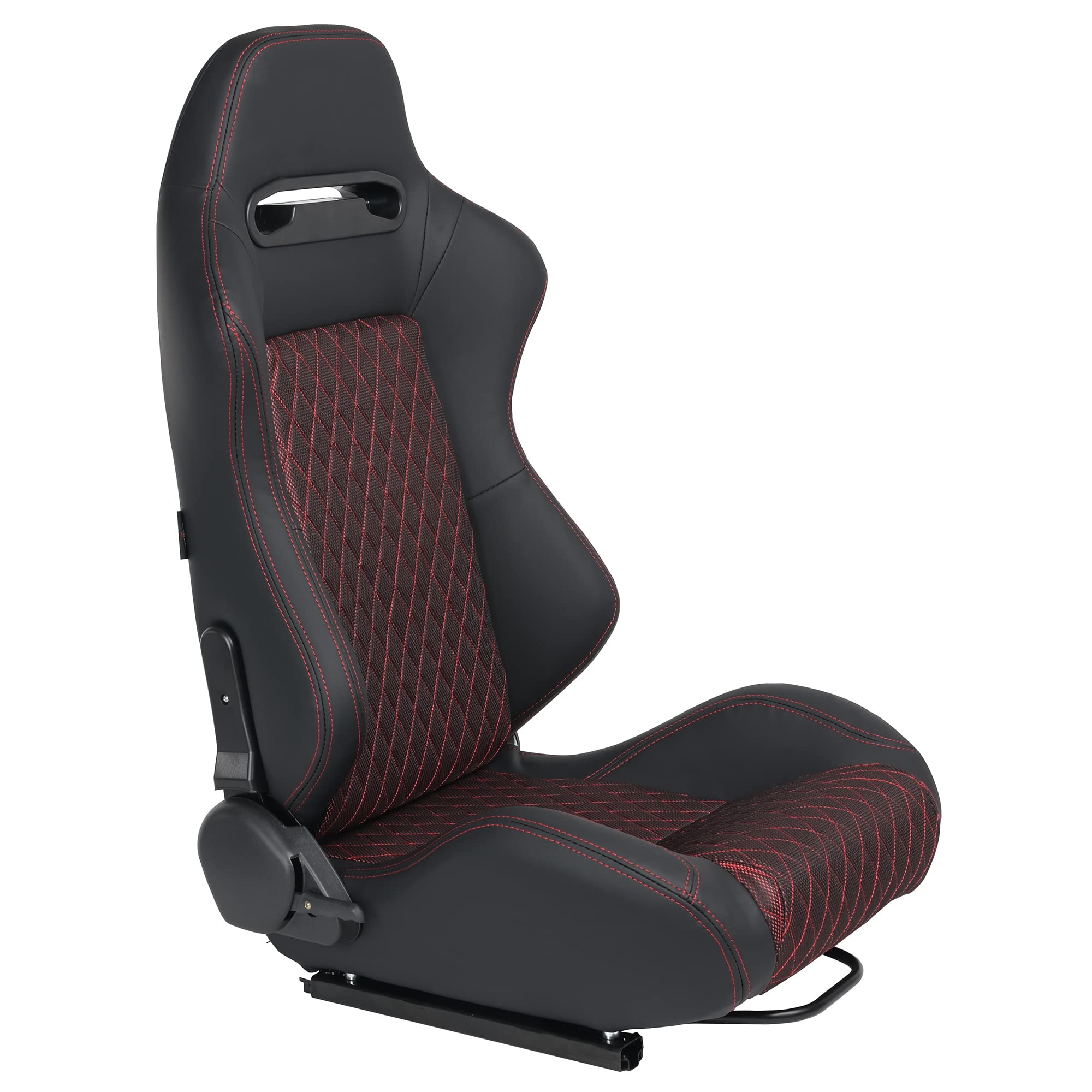 High-Performance Universal Racing Seats - 2PCS PVC Leather Bucket Seats with Breathable Mesh & Dual Sliders | Black with Red Stitching | Perfect for Sports Cars, Drifting & Track Racing