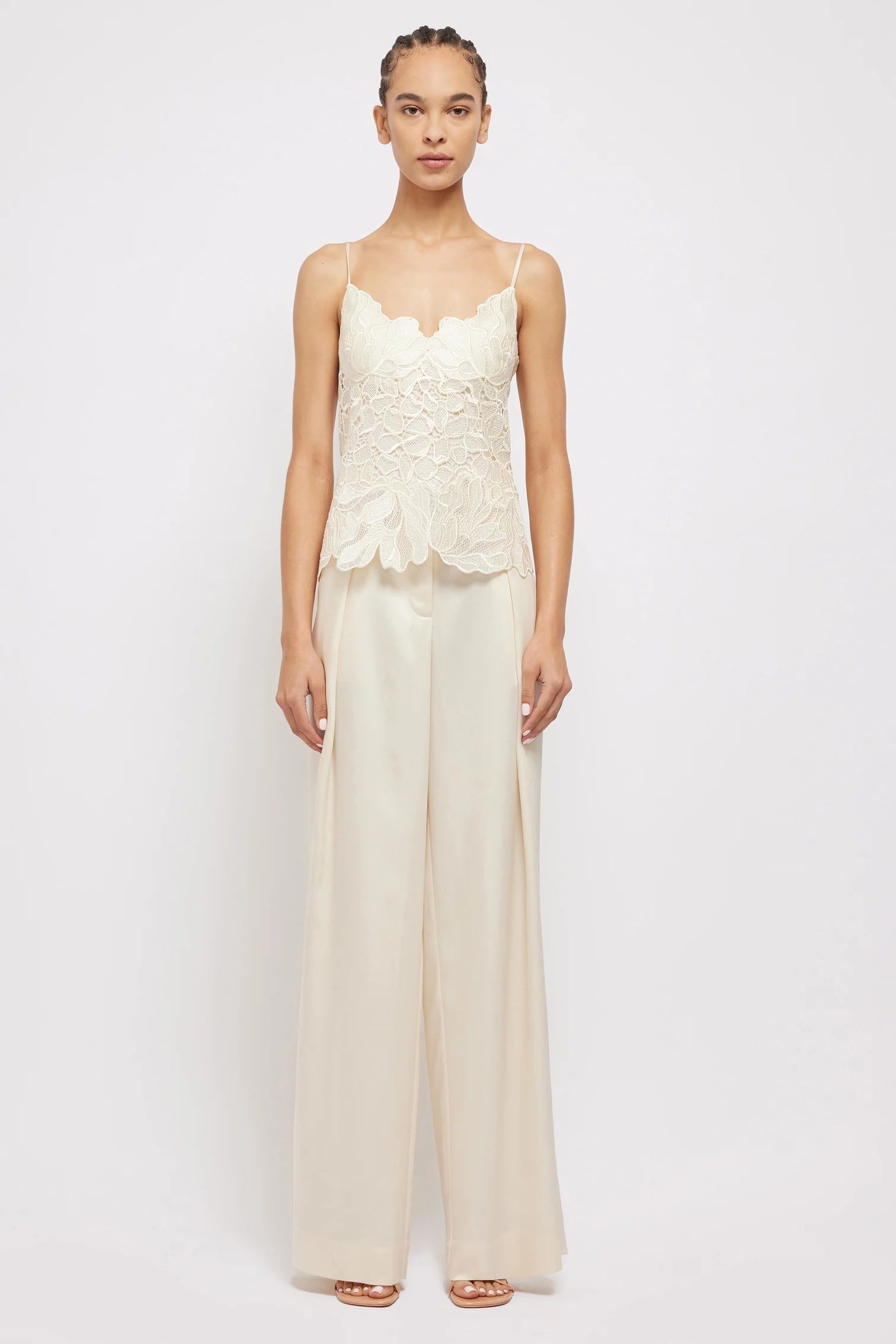Eliana Cami Ivory Lace Trim Sleeveless Top - Elegant Women's Blouse for Casual Wear, Date Night & Special Occasions