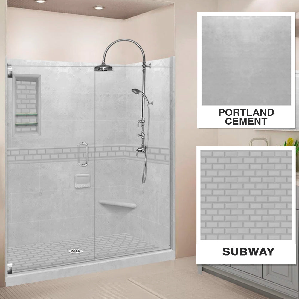 60 Alcove Portland Cement Sistine Stone & Subway Tile Shower Remodel Kit - DIY Bathroom Renovation for Modern Home Upgrades