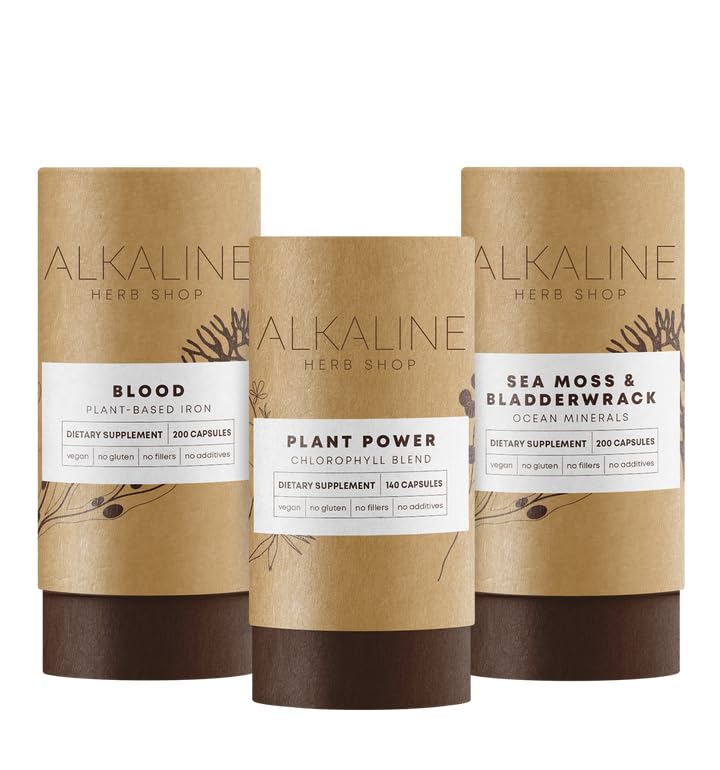 Alkaline Herb Shop The Boost Bundle - Organic Sea Moss & Bladderwrack with Plant-Based Chlorophyll and Iron Supplement | Immune Support, Energy Boost & Detox for Daily Wellness