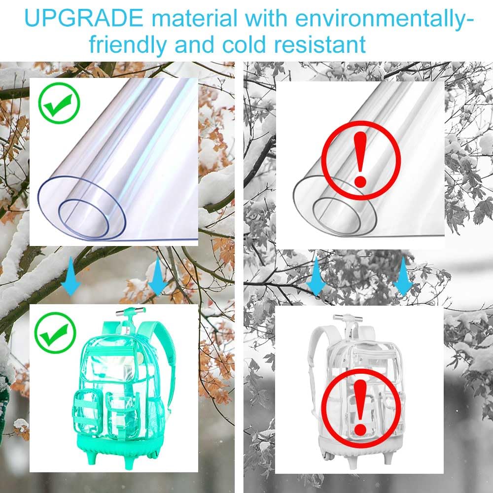 Rolling Clear Backpack for Women & Girls - Heavy Duty PVC Transparent Wheeled Bookbag with Lunch Box Compartment | See-Through School Backpack for Teens & Elementary Students | Perfect for Travel, School, and Daily Commute - Green