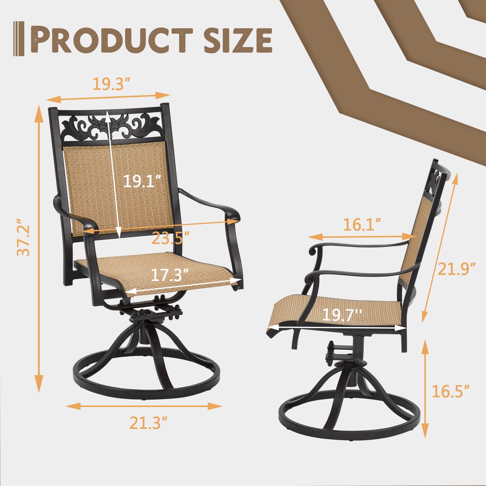 EROMMY 2-Piece Patio Swivel Chair Set - All-Weather Cast Aluminum Outdoor Sling Dining Chairs with 360° Swivel Base - Comfortable Rocking Chairs for Backyard, Garden, Deck, Porch & Balcony - Perfect for Outdoor Dining, Relaxing & Entertaining (Brown)