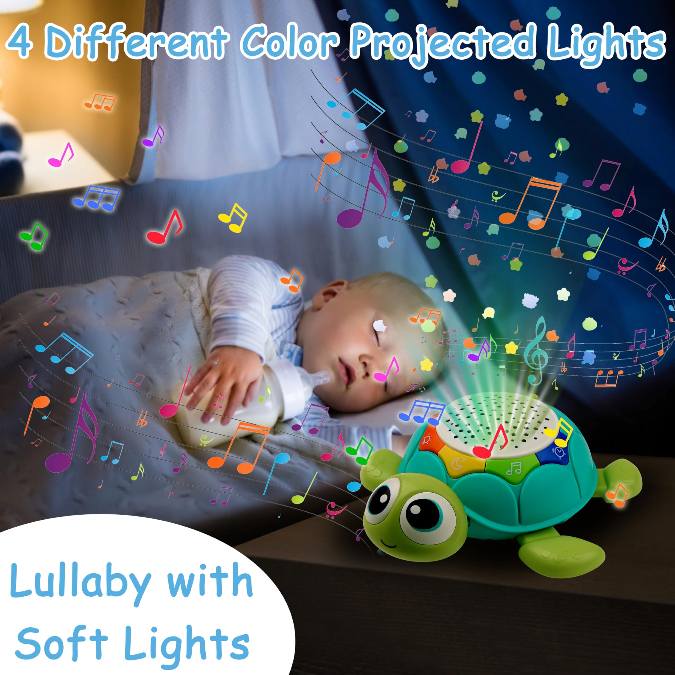 5-in-1 Musical Projector Turtle Crawling Toy for Babies 0-18 Months - Interactive Tummy Time Toy with Lights & Sounds - Perfect Baby Gift for Boys & Girls (Birthday, Christmas, Newborn) - Encourages Crawling & Sensory Development