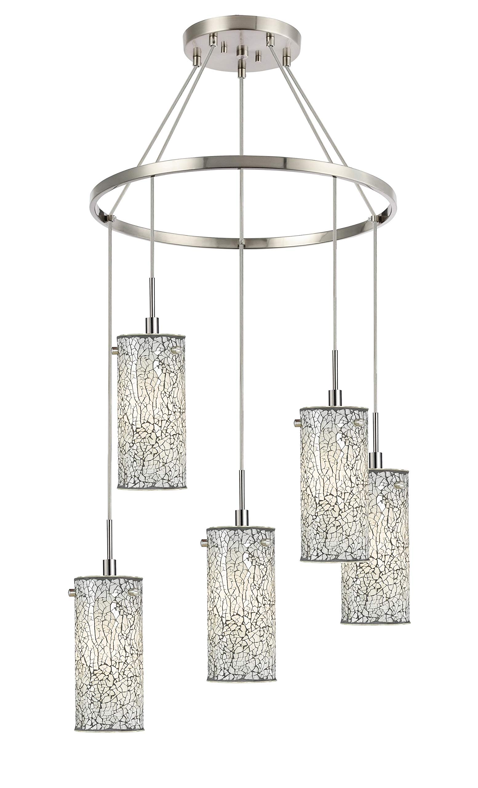 13428STN-M10WHT Modern Chandelier Light Fixture in Satin Nickel Finish - Elegant Dining Room & Bedroom Ceiling Lighting for Home Decor