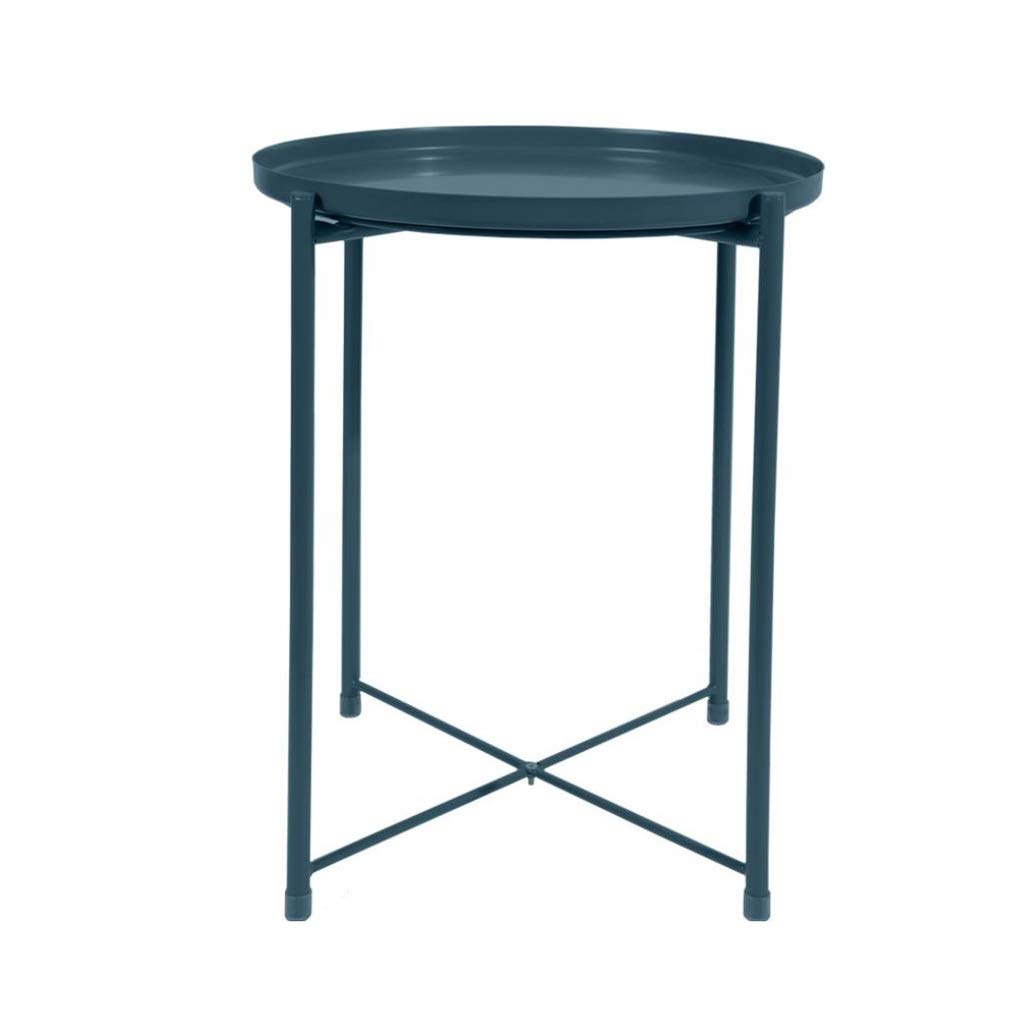 Modern Blue Metal End Table with Tray - Small Side Table, Nightstand or Coffee Table (16.5