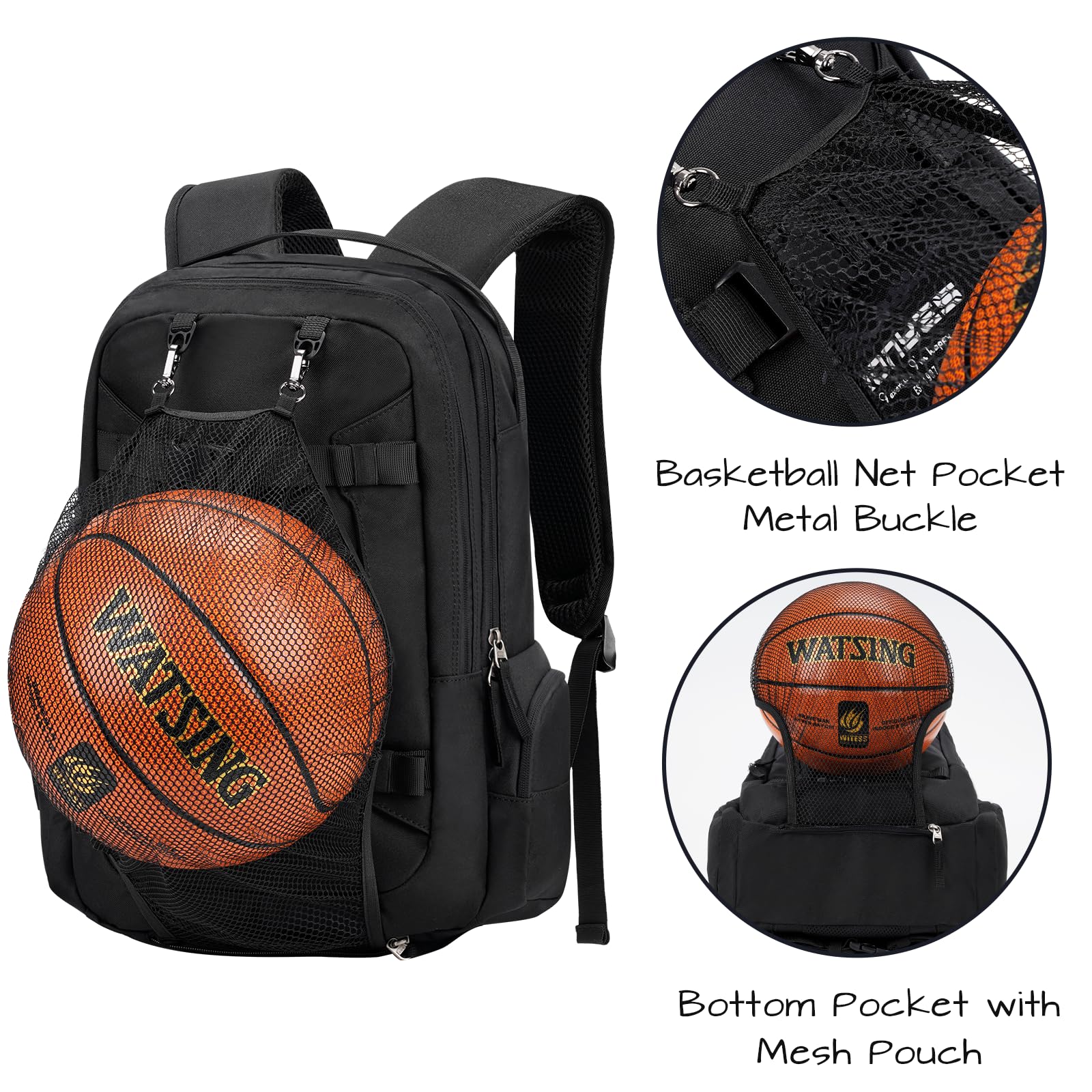 Ronyes Skateboard Backpack with USB Charging Port - 17.3 Inch Laptop Backpack for Skateboarding, Basketball & Travel | Durable Sports Bag for Longboards & Daily Commute | Perfect for School, Gym & Outdoor Adventures (Black)