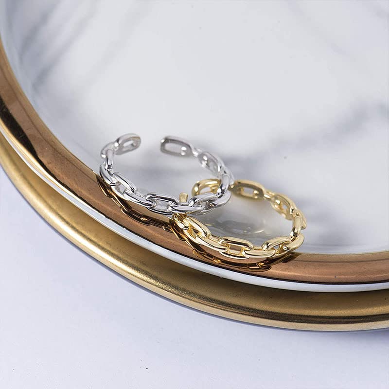 Trendy 2021 Adjustable Chain Link Rings for Women & Girls - Simple Stacking Open Band Rings - Perfect for Layering, Everyday Wear & Gift Giving