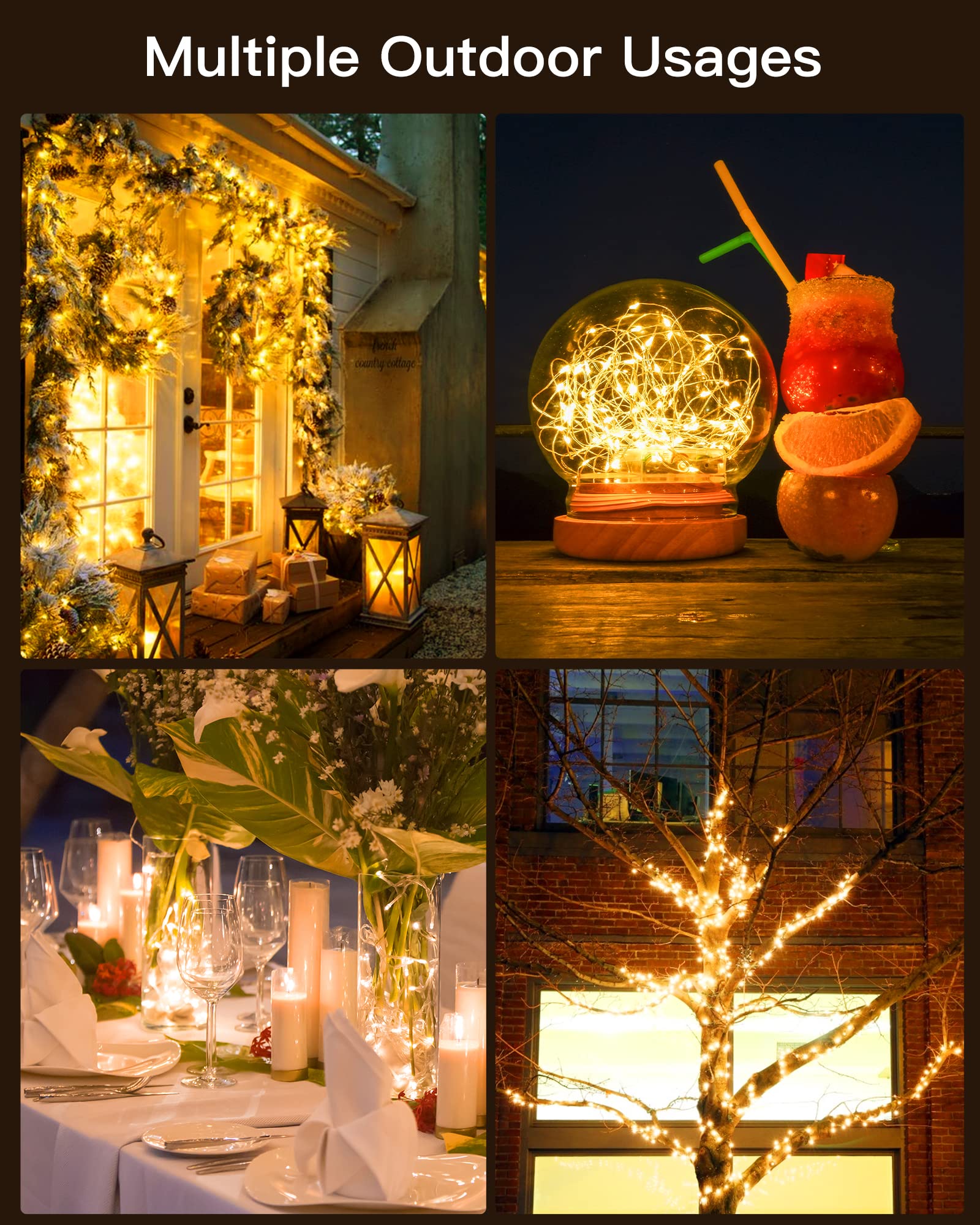 Brightown 2 Pack 66Ft 200 LED Solar String Lights - 8 Lighting Modes, Waterproof Outdoor Solar Fairy Lights for Patio, Yard, Tree, Wedding & Christmas Decor (Warm White) | Perfect for Garden Parties, Backyard Lighting & Holiday Displays