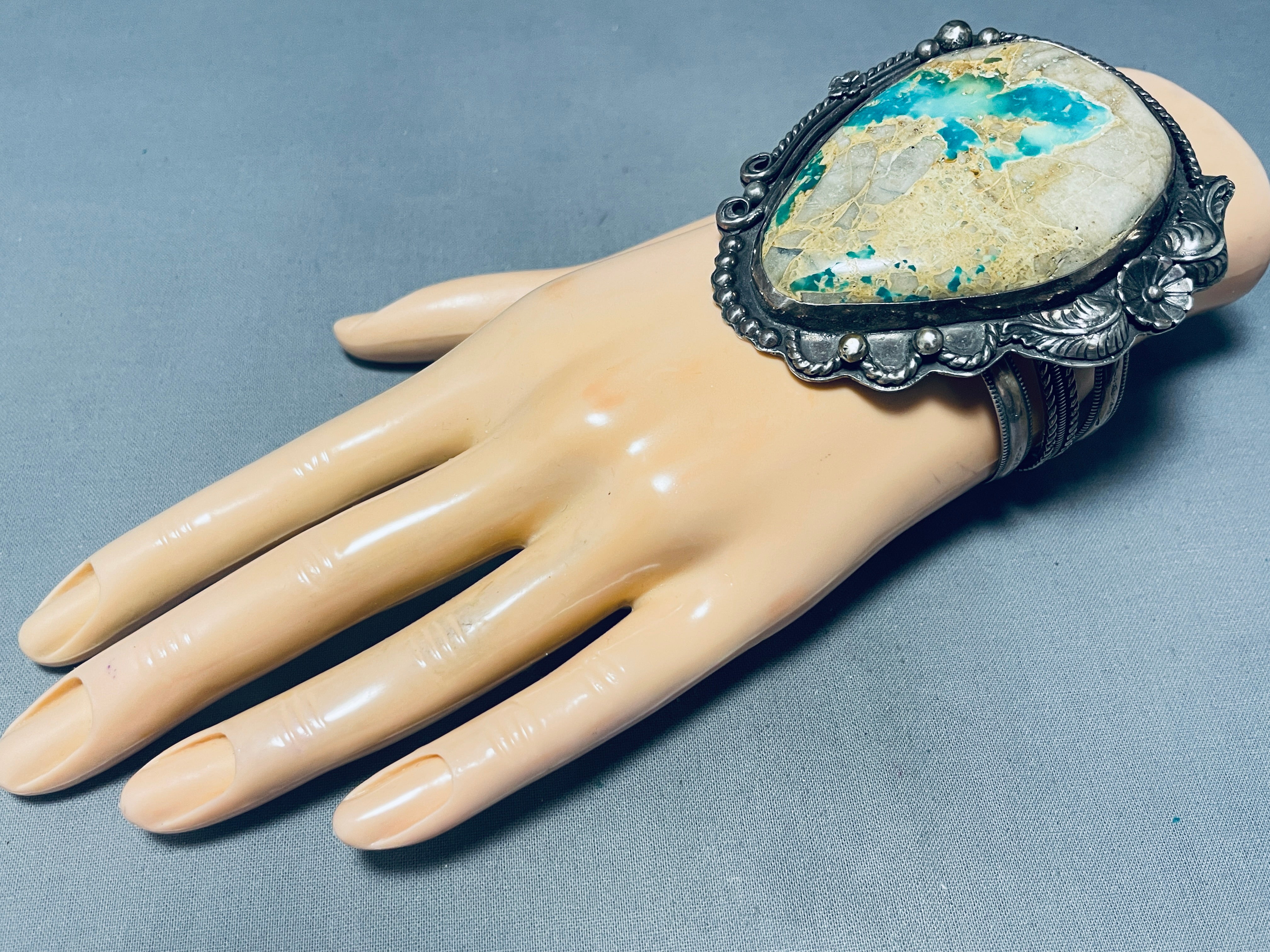 112 Grams Vintage Native American Navajo Turquoise Ore Sterling Silver Bracelet