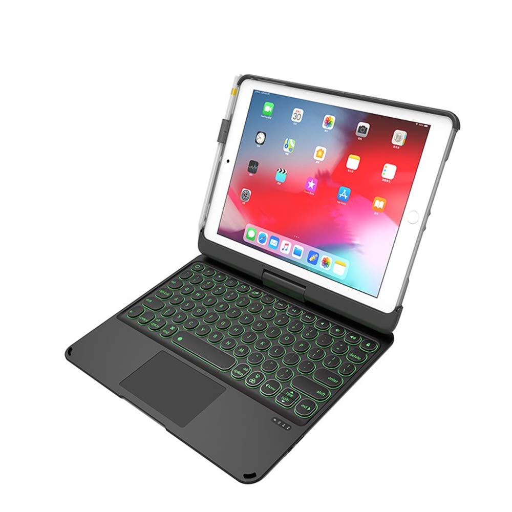 360° Rotatable Detachable Backlit Keyboard Case for iPad 5/6, iPad Pro 9.7, iPad Air 2 - 7 Color LED Backlight with Touchpad & Apple Pencil Holder | Perfect for Work, Study & Travel (Compatible with iPad 9.7 2017/2018, Pro 9.7, Air/Air2, Black)