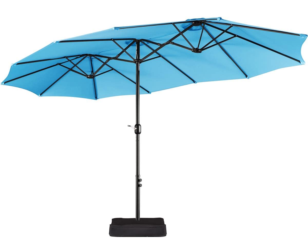 Yaheetech 15 ft Extra Large Double Sided Patio Umbrella with Base - Heavy Duty Outdoor Market Umbrella with Easy Crank Lift, 12 Strong Ribs & Ventilation - Perfect for Poolside, Backyard, Deck, and Outdoor Dining Areas (Sky Blue)