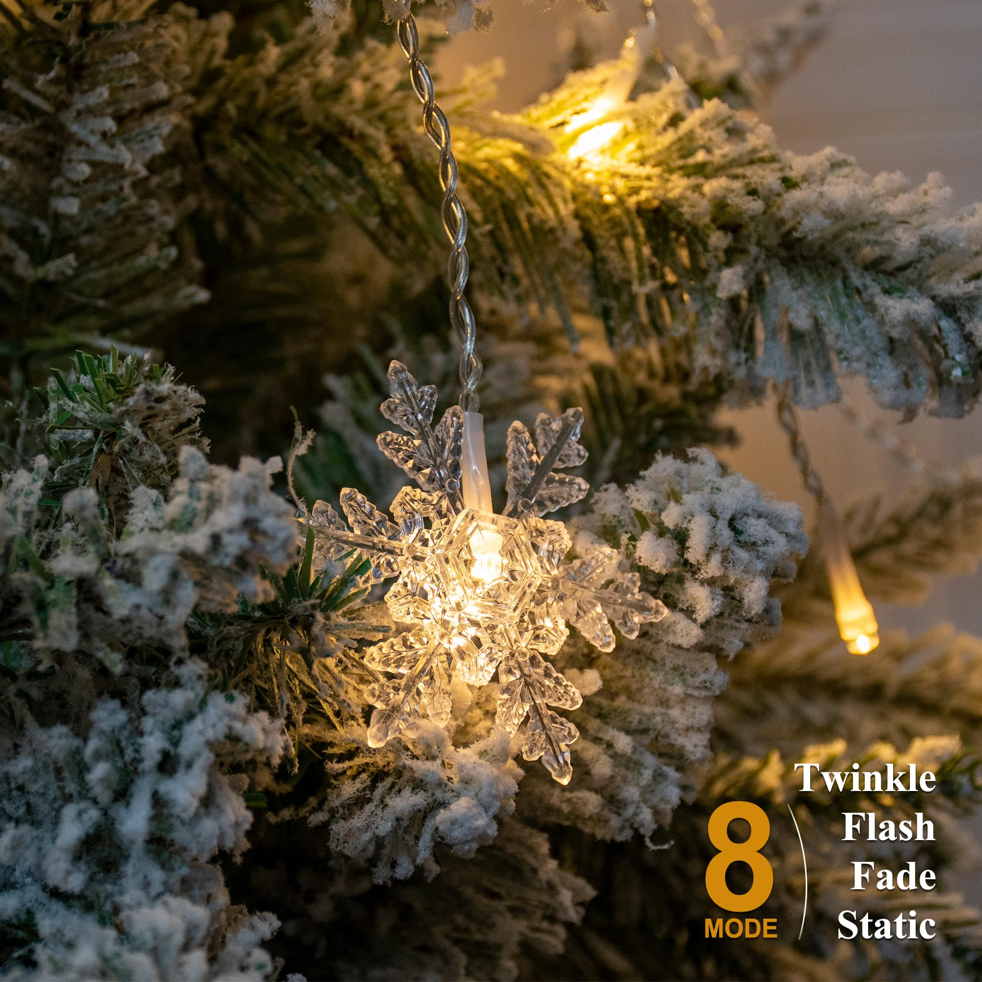 Snowflake Christmas Lights - 96 LED 13ft with Remote for Tree & Home Decor