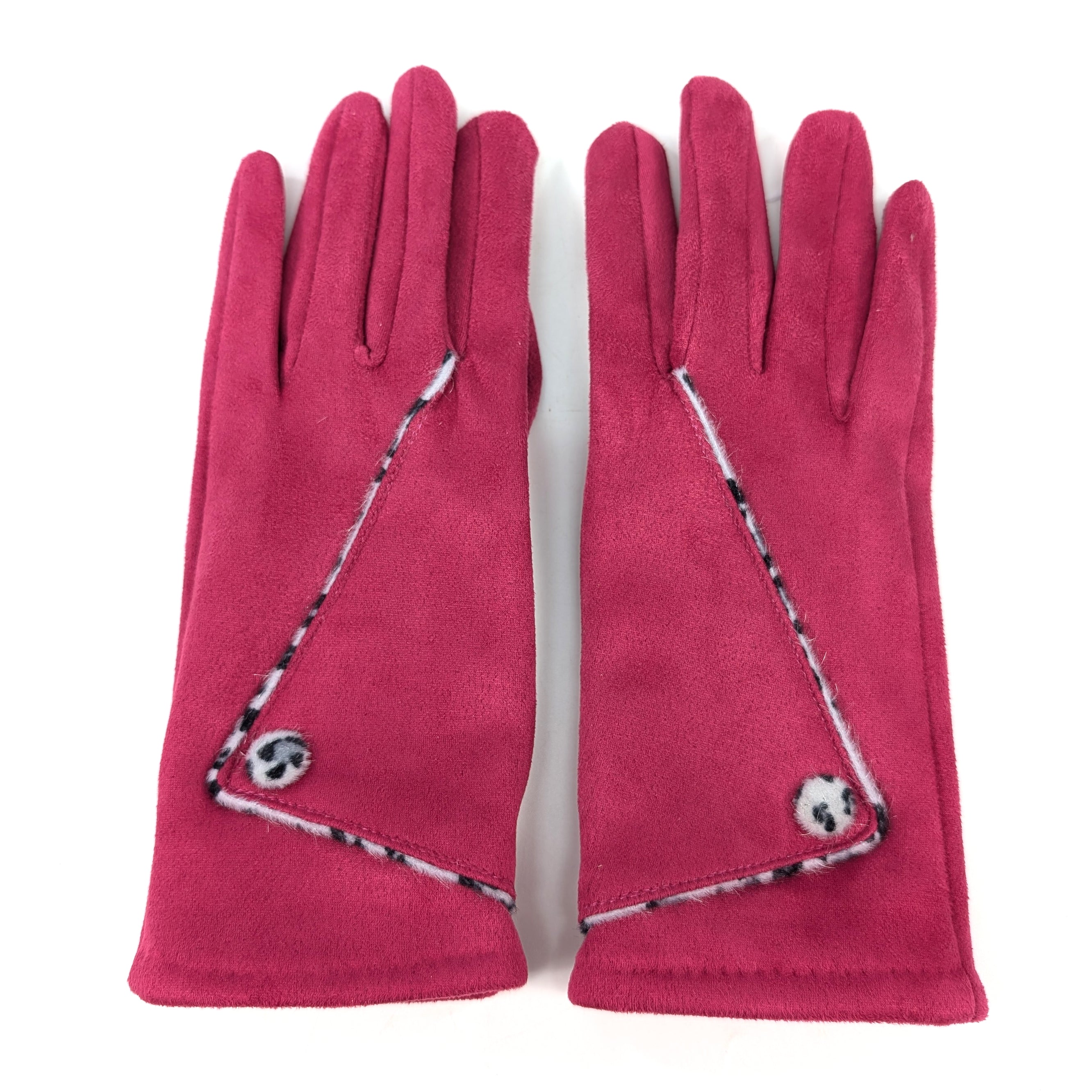 Animal Print Foldable Suede Gloves for Women - Stylish Bright Pink Winter Accessories for Driving, Fashion & Outdoor Activities