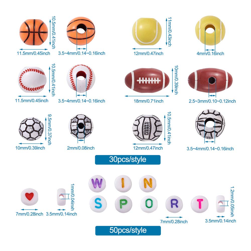 630pcs Assorted Sports Acrylic Beads - Flat Round Heart Alphabet Pony Beads for DIY Bracelets, Jewelry Making & Home Crafts | Perfect for Kids' Activities, Party Favors & Friendship Bracelets