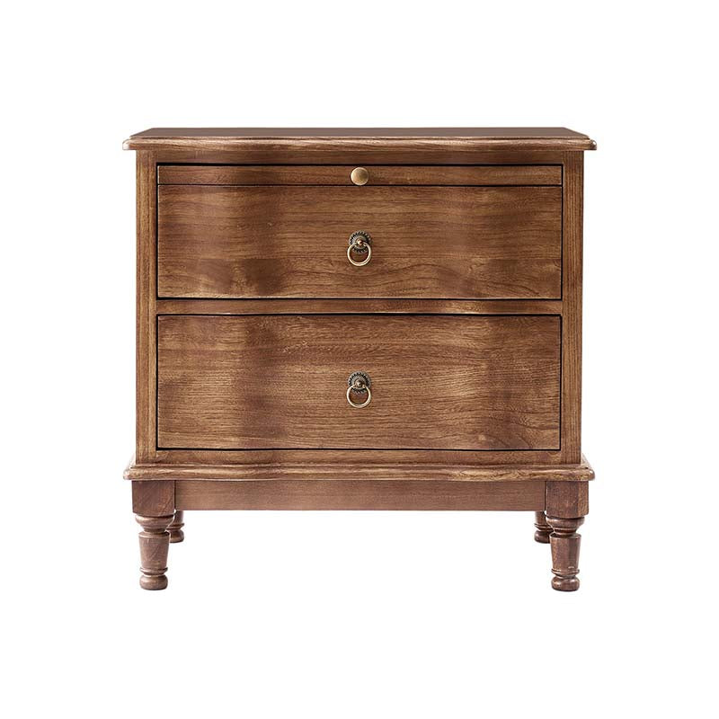 Solid Wood 2 Drawer Nightstand with USB Charging Ports, Pull-Out Shelf & Optional Styles - Modern Bedside Table for Bedroom, Guest Room & Small Spaces