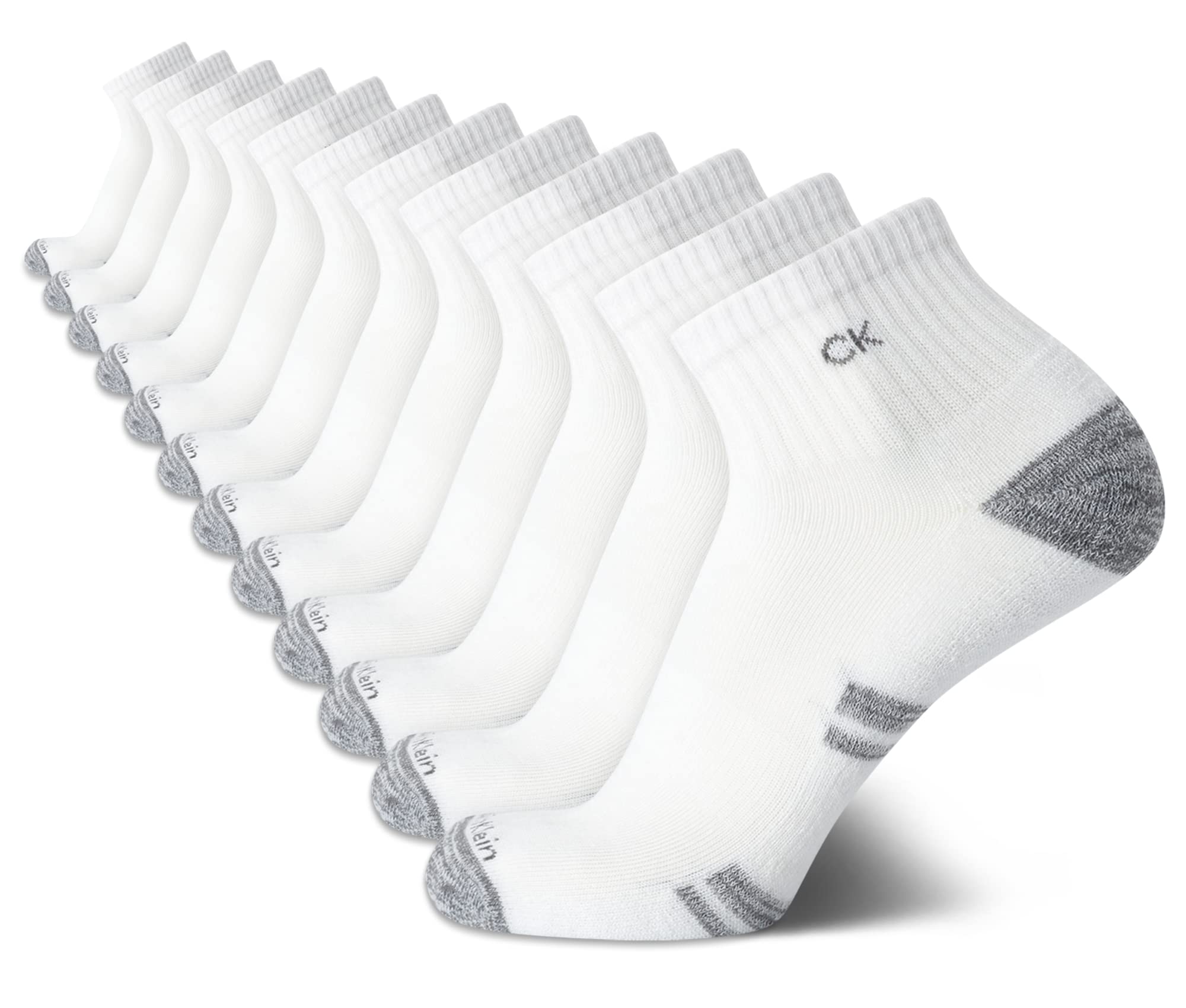Calvin Klein Men's Athletic Cushioned Quarter Cut Ankle Socks - 12 Pairs Pack for Running, Gym & Everyday Comfort - Breathable Performance Socks for Sports & Casual Wear