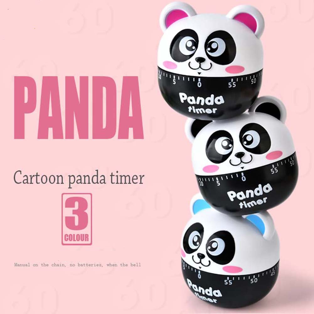 Mini Mechanical Kitchen Timer - 60 Minute Countdown with Loud Alarm, Cartoon Panda Design, Manual Wind-Up Cooking Timer for Baking, Boiling, and Kitchen Tasks (Black)