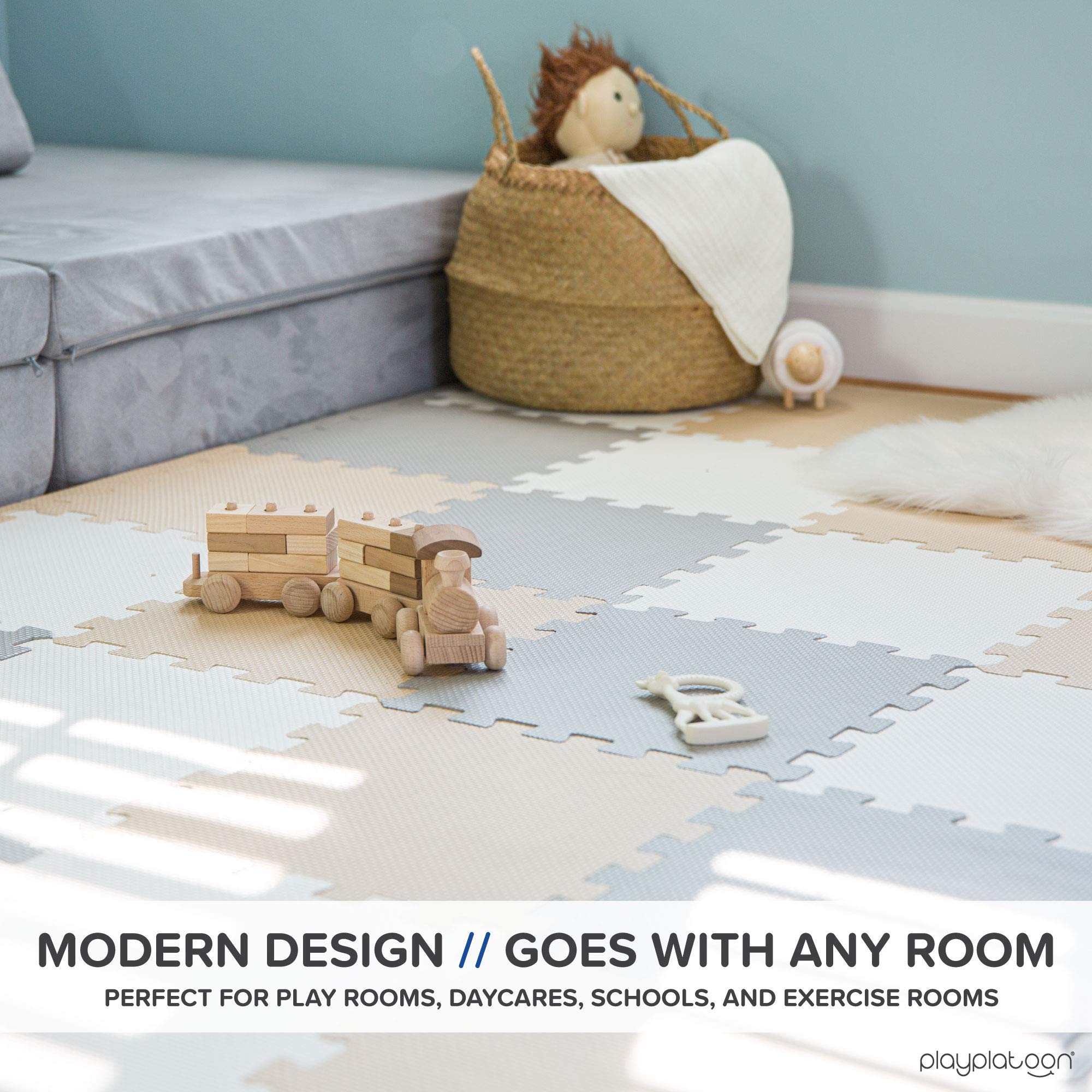 Non-Toxic Foam Puzzle Floor Mat for Toddlers, Kids & Adults - Extra Thick & Cushiony Play & Exercise Mat - 36 Interlocking Tiles (12