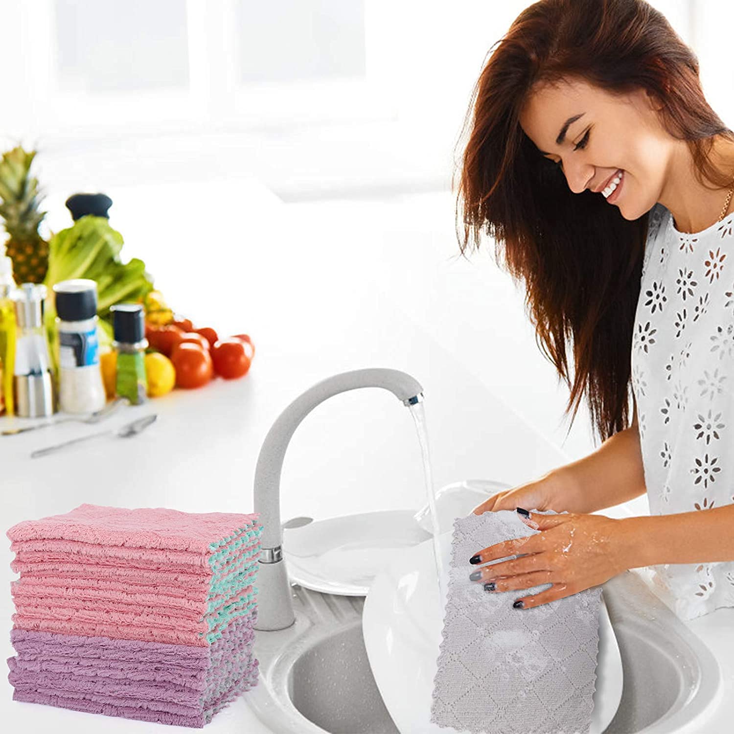 Premium Microfiber Cleaning Cloths - 12 Pack | Ultra Absorbent, Lint-Free, Double-Sided Kitchen & Car Towels | Multi-Purpose Dust & Dirt Cleaning Supplies for Home, Office, Auto Detailing & Glass Surfaces