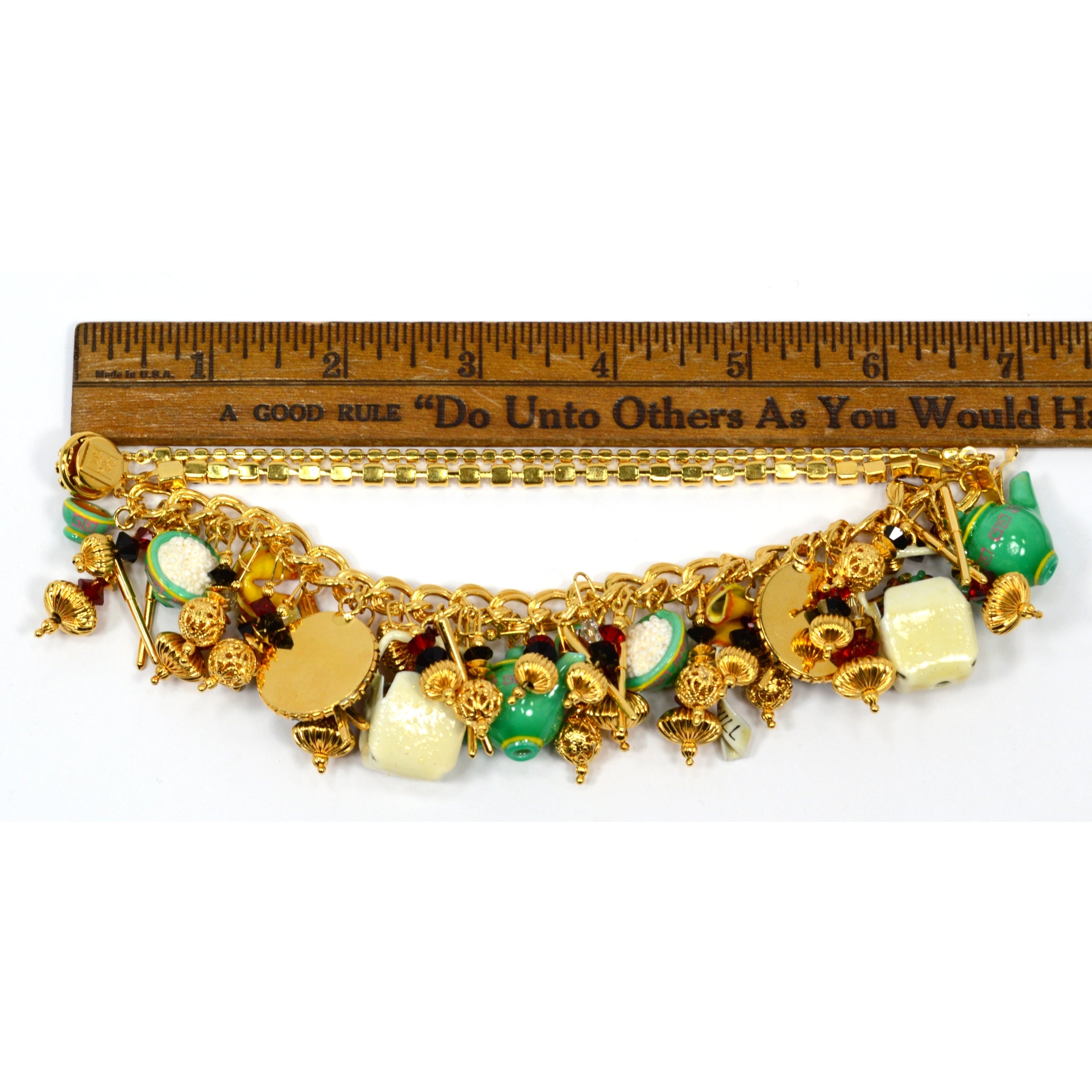 Stylish Chinese Takeout Charm Bracelet with Teapot & Chopsticks - Perfect for Asian-Themed Parties, Gifts, and Fashion Accessories