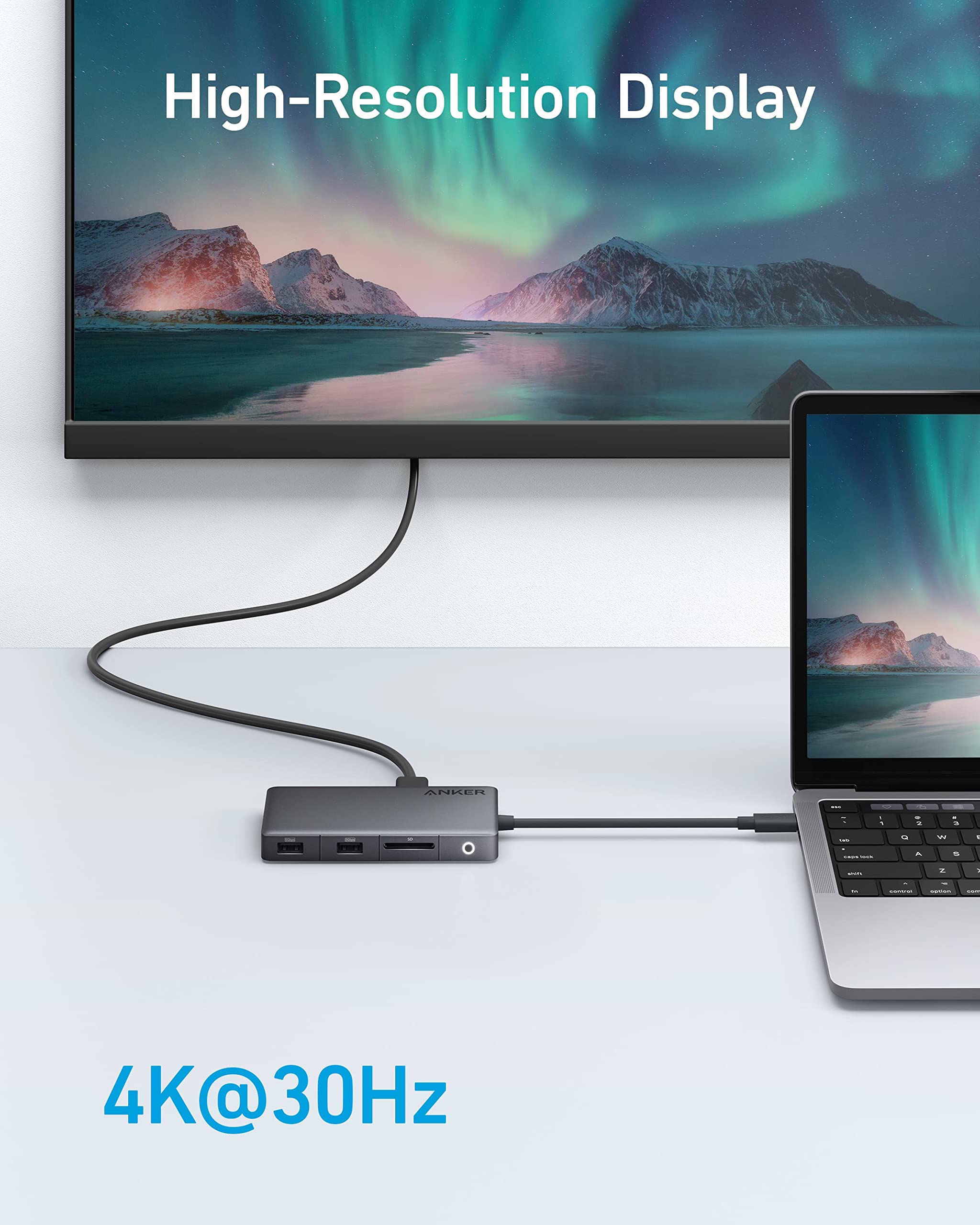 Anker 341 USB-C Hub 7-in-1 with 4K HDMI, 3 USB Ports (5Gbps), 100W Power Delivery & Ethernet - Compatible with MacBook, Dell XPS, Lenovo, HP Laptops & iPad - Perfect for Home Office, Remote Work & Multi-Screen Setup