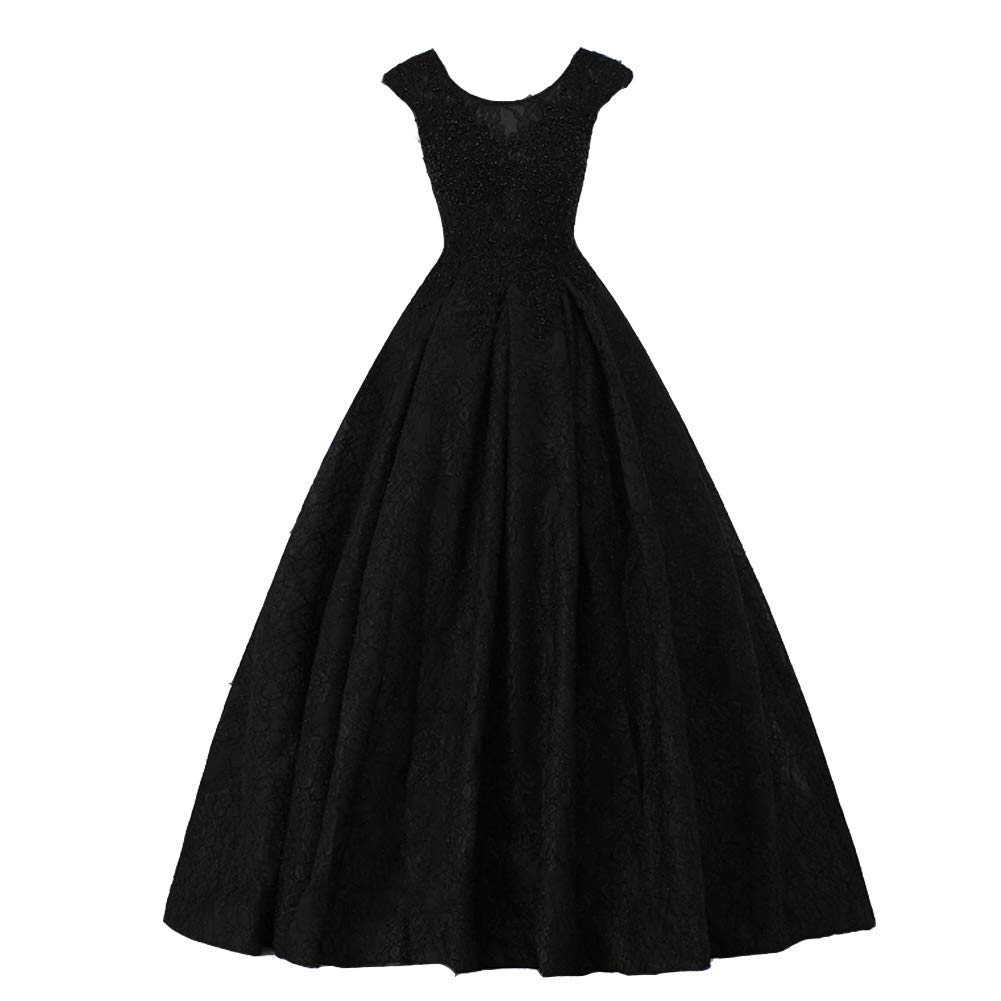 Elegant Beaded Lace Scoop Neck A-Line Long Prom Dress for Women | Formal Evening Gowns | Perfect for Homecoming, Wedding Guest, and Black Tie Events