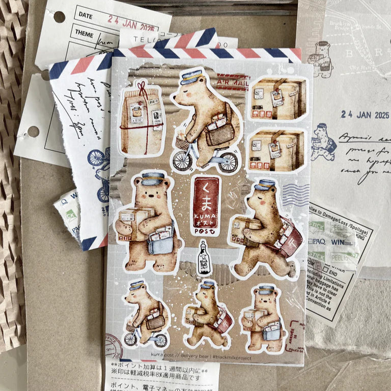 Black Milk Project Kuma Post Bear Sticker - Cute Paper Stickers for Scrapbooking, Journaling & DIY Crafts