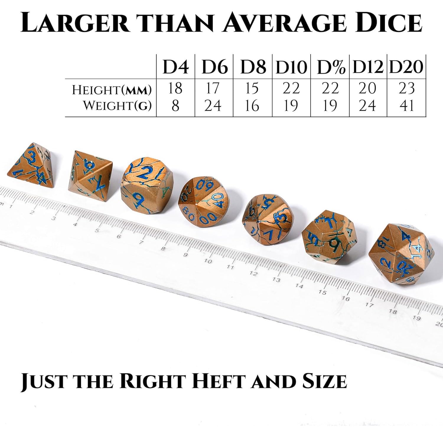 Premium DND Metal Dice Set - Pharaoh Ruins Gold with Blue Cracks - 7-Piece Polyhedral Dice for Dungeons & Dragons, RPG Tabletop Games - Perfect for D&D Campaigns, Gift Giving & Collector's Display