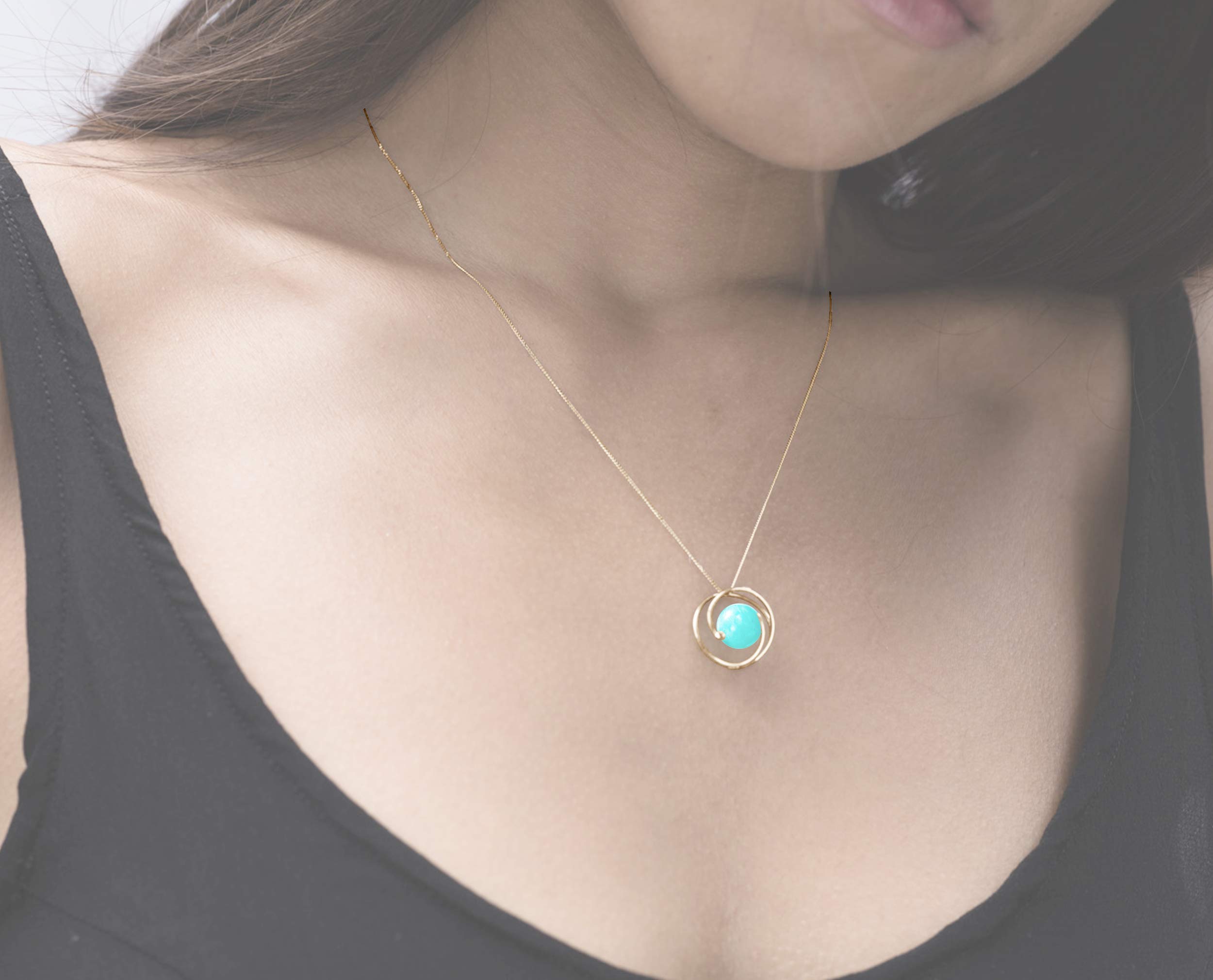 Handmade 14K Yellow Gold Turquoise Necklace with Amazonite Gemstone Pendant | Light Blue Teal Green Minimalist Solitaire Jewelry for Women | Perfect for Weddings, Parties & Everyday Elegance