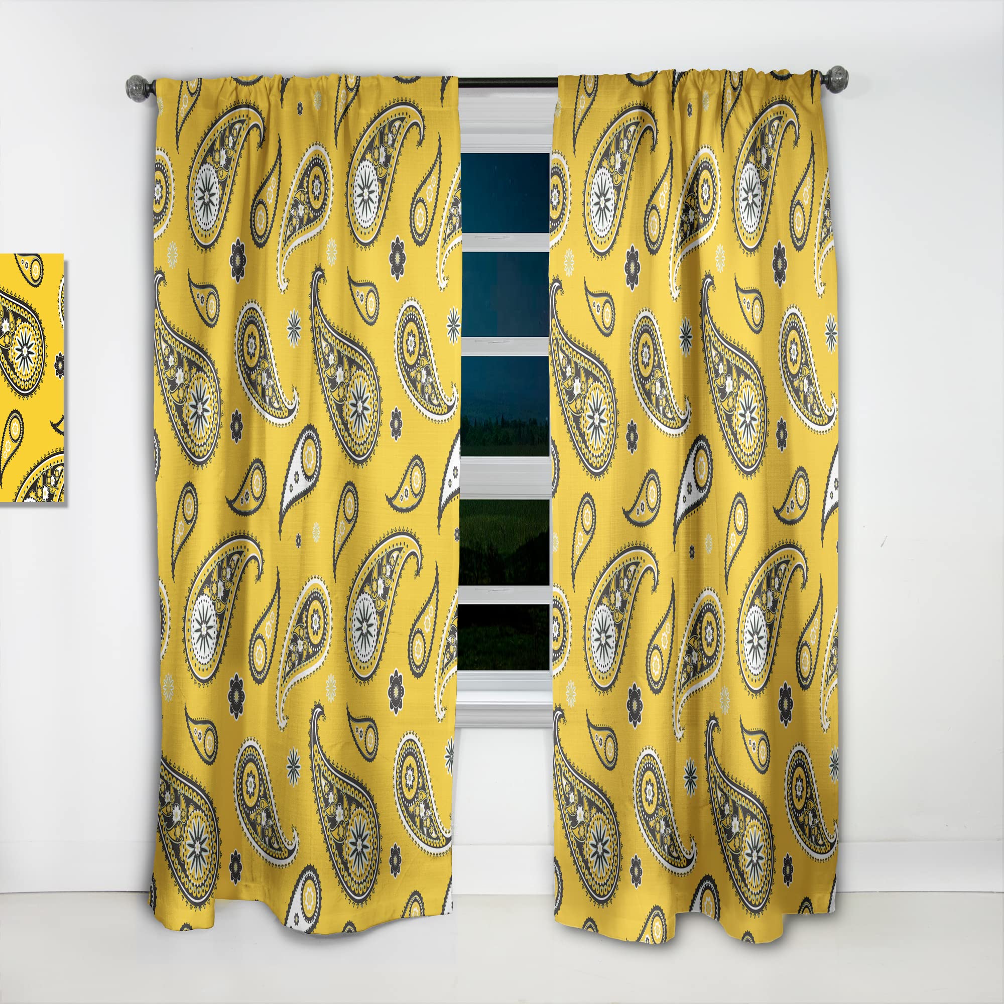 DesignQ Asian Paisley Print Thermal Insulated Curtains - Single Panel 52x95 Inches - Elegant Window Treatments for Bedroom & Living Room | Perfect for Home Decor, Privacy & Energy Efficiency