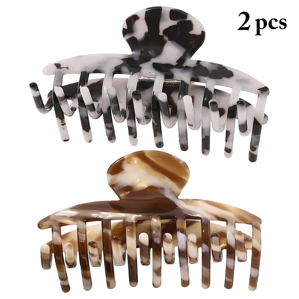Dorakitten Large Modern Fashion Hair Claw Clips - 2PCS Acrylic Interlocking Teeth Ponytail Holders for Women, Elegant Bathroom Hair Grips (Perfect for Home, Office & Travel)