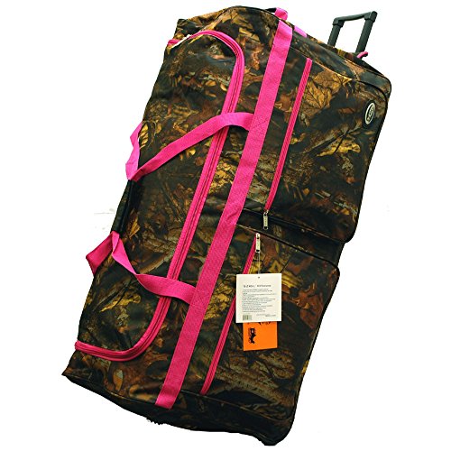 EZ Roll RealTree Camo Hunting Rolling Duffel Bag 36 Inch - 3 Color Options (Pink Trim) for Outdoor Adventures, Travel & Gear Transport