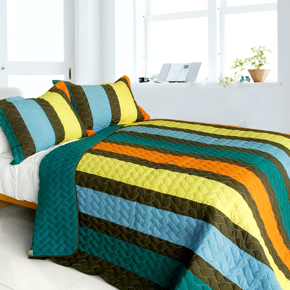 Time Chain 3-Piece Vermicelli Quilted Patchwork Bedding Set - Full/Queen Size, Soft & Cozy for All Seasons - Perfect for Bedroom, Guest Room, or Dorm Decor