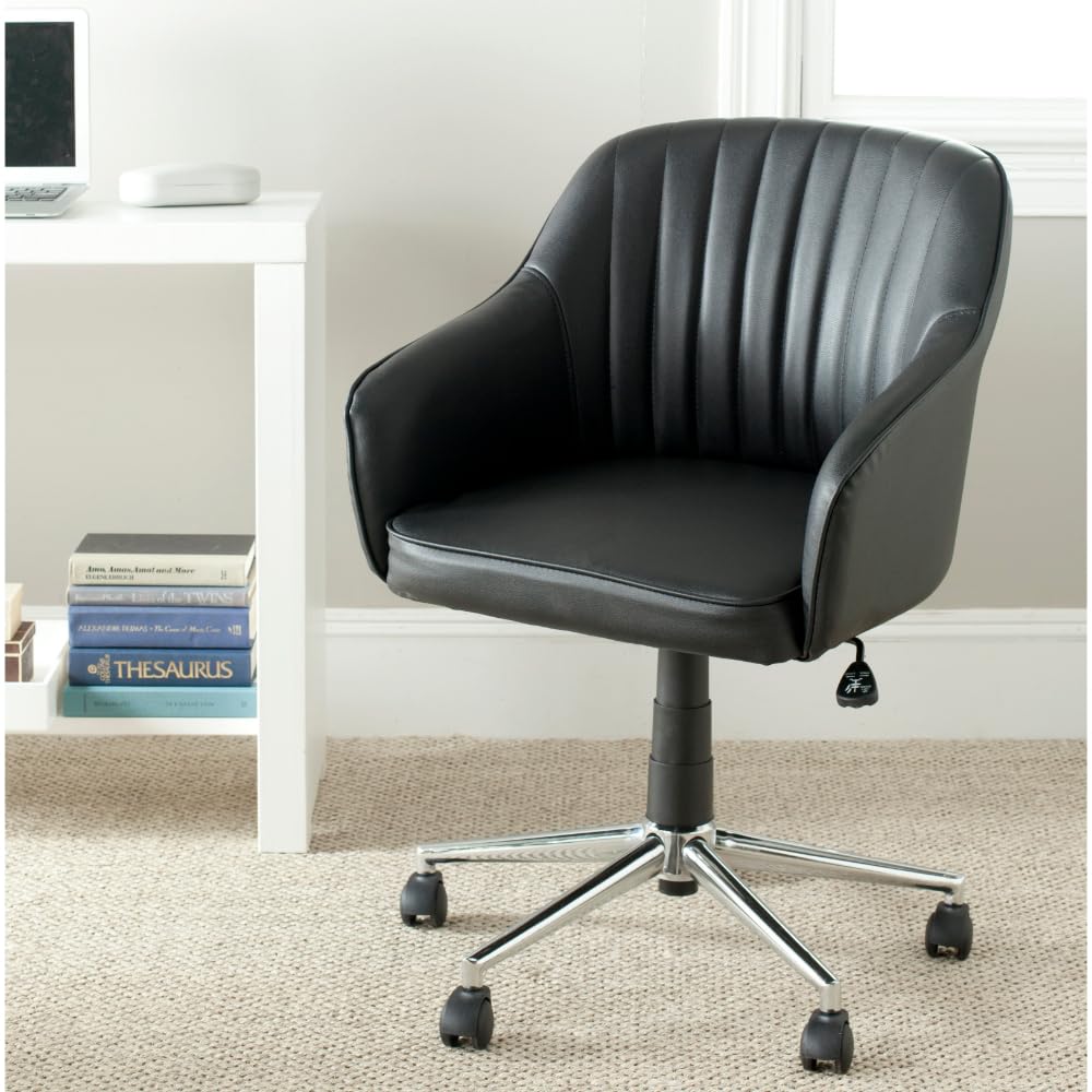 SAFAVIEH Home Collection Hilda Black Modern Office Desk Chair - Ergonomic Rolling Swivel Chair for Home Office, Study, Gaming & Workspace