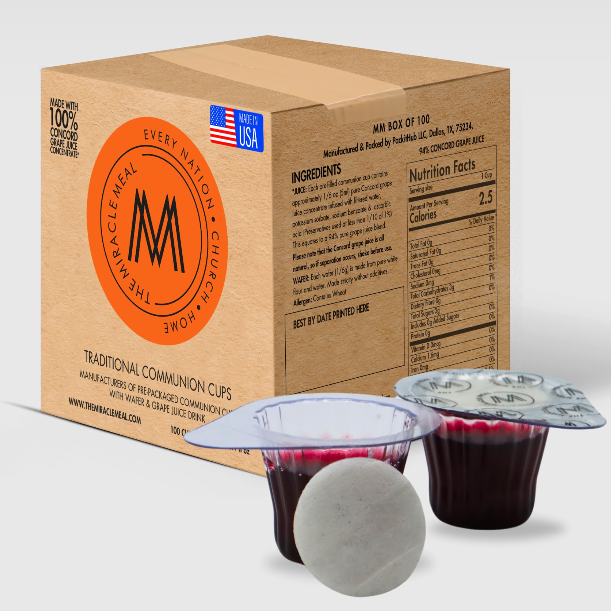 Pre-Filled Communion Cups and Wafer Set - Box of 100 for Church Services, Holy Communion, and Religious Ceremonies