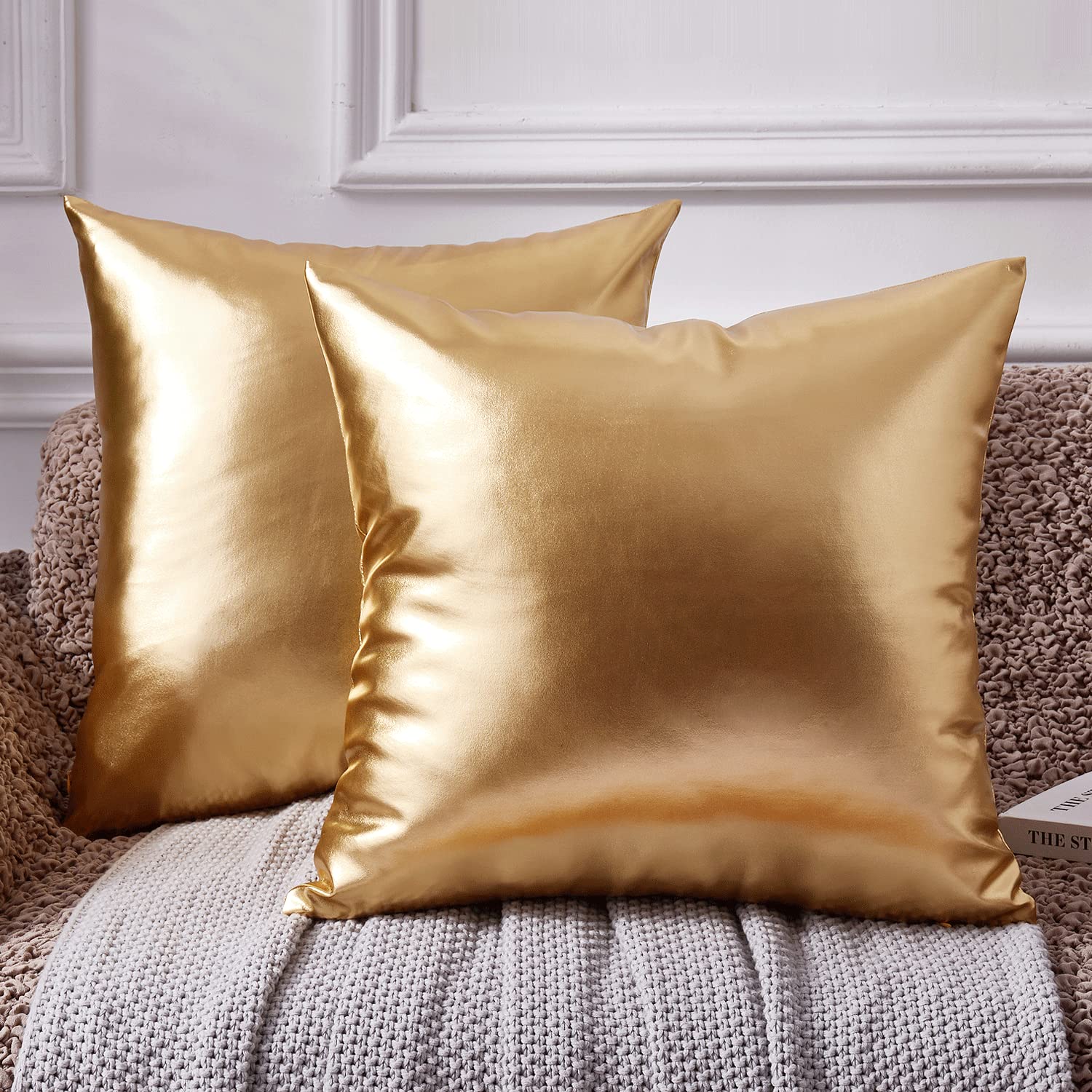 EUCIOR 18x18 Gold Metallic Shiny Decorative Pillow Cover - Modern Luxury Throw Pillow for Bed, Couch, Sofa - Perfect for Home Decor, Living Room Accent & Wedding Gift