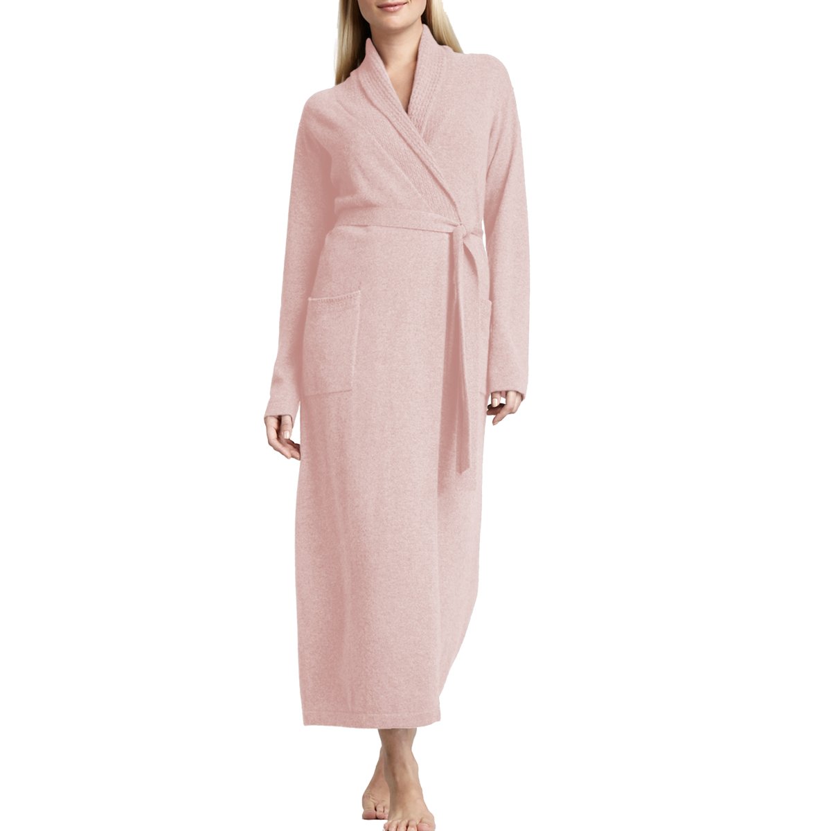 Parisbonbon Women's 100% Cashmere Shawl Collar Bathrobe - Soft Luxury Robe for Spa, Lounge & Home Relaxation - Doll Pink Size L