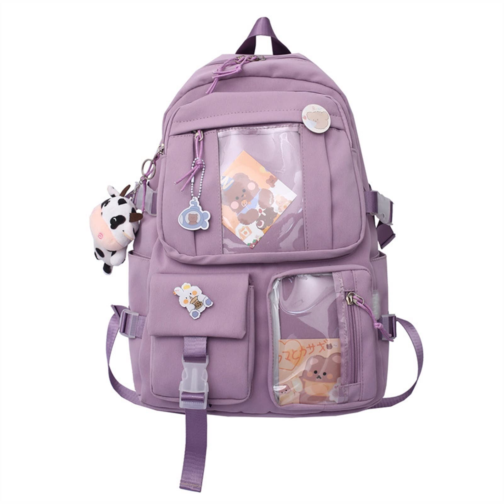 STUSOO Kawaii Aesthetic Backpack with Pins - Cute School Backpack for Girls, Kawaii Accessories, D-Purple | Perfect for School, College, Travel & Anime Conventions
