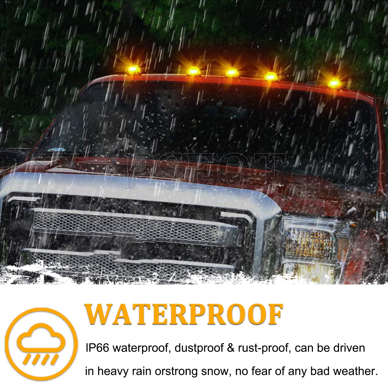 PSEQT 5Pcs LED Cab Roof Marker Lights - Clearance Lights for 1988-2002 Chevy/GMC C/K 1500-7500 Series Trucks - 12V Waterproof Running Lights with Smoke Lens & T10 Bulbs - Perfect for Night Driving & Heavy-Duty Trucking