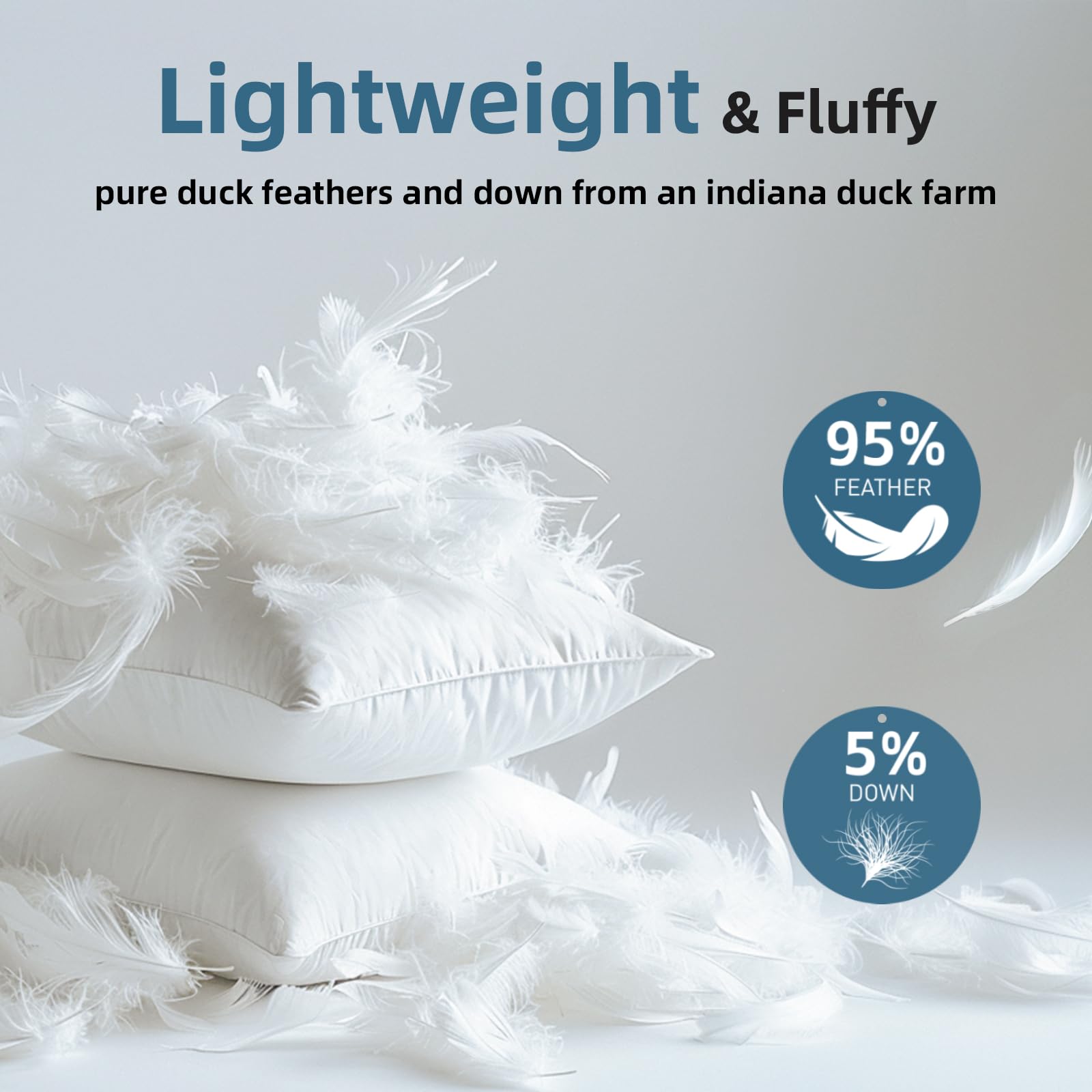 YSTHER 20x20 Down Feather Throw Pillow Inserts Set of 2 - Firm Large Lumbar Pillows for Bed & Couch - Soft Decorative Pillows for Sleeping & Relaxing - White Cotton Pillow Covers for Sofa, Living Room & Bedroom Decor