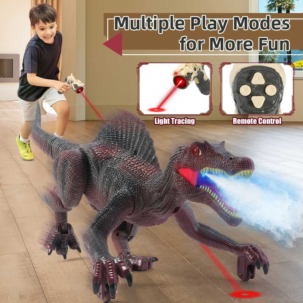 Mini Remote Control Dinosaur Toy - Light Up & Roaring RC Spinosaurus with Auto Spray, Walking Robot Dinosaur for Kids Ages 3-12 | Perfect Birthday Gift, STEM Toy for Boys & Girls | Indoor Play, Outdoor Adventure, Jurassic Themed Party
