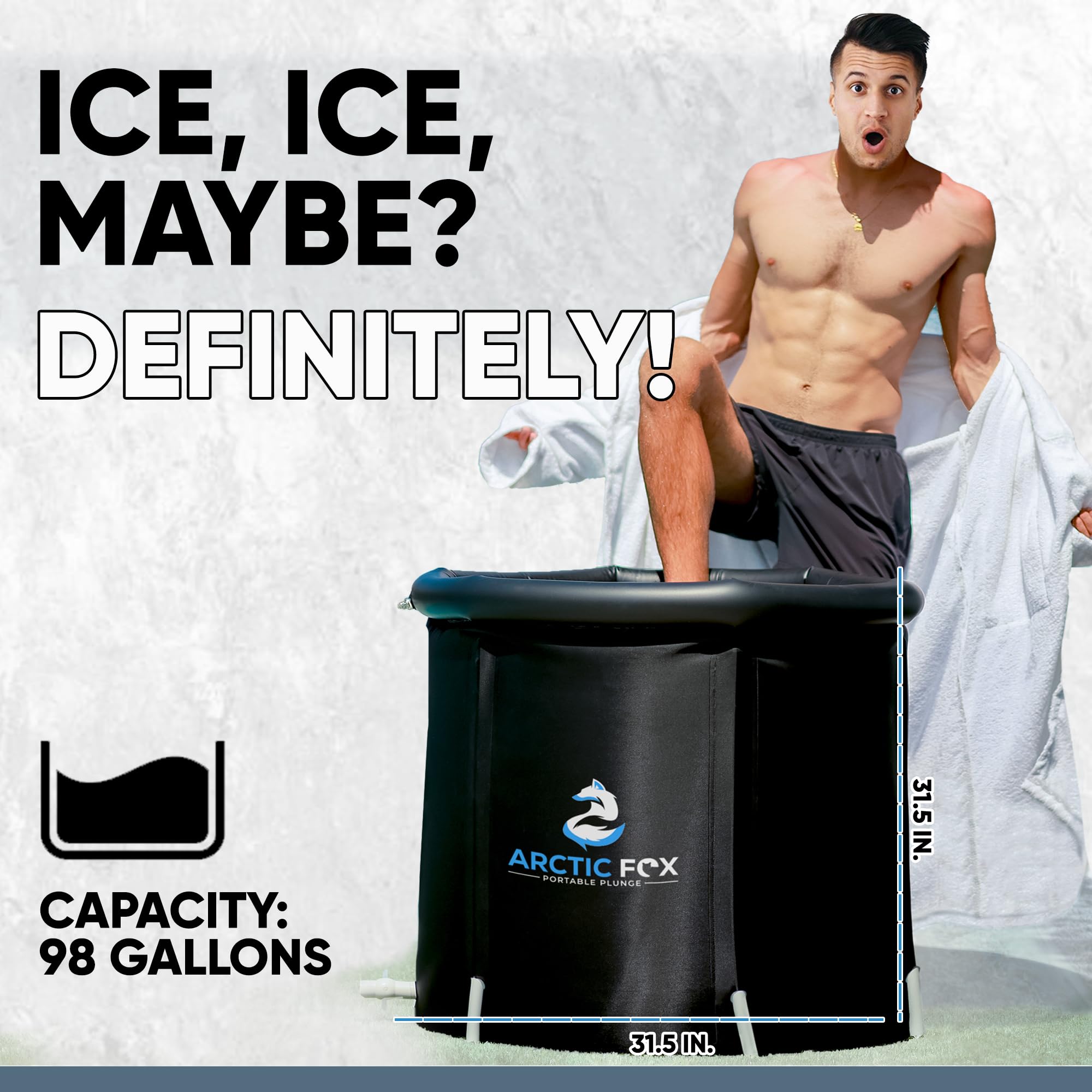 ARCTIC FOX Portable Ice Bath Tub for Athletes - 99 Gallon Inflatable Cold Plunge Tub with Thermal Cover, Air Pump, Travel Bag & Waterproof Timer | Post-Workout Recovery, Muscle Therapy & Athletic Performance Enhancement