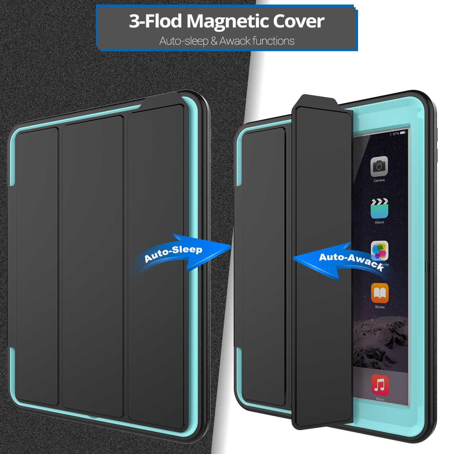 Premium Apple iPad 2017 9.7 Inch Protective Case with Tempered Glass Screen Protector - Shockproof Cover for Home, Office & Travel Use