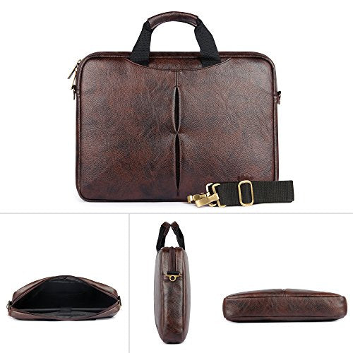 15.6 Inch Leatherette Laptop Briefcase - Business Messenger Bag for Men & Women, Dark Brown - Perfect for Office, Travel & Daily Commute