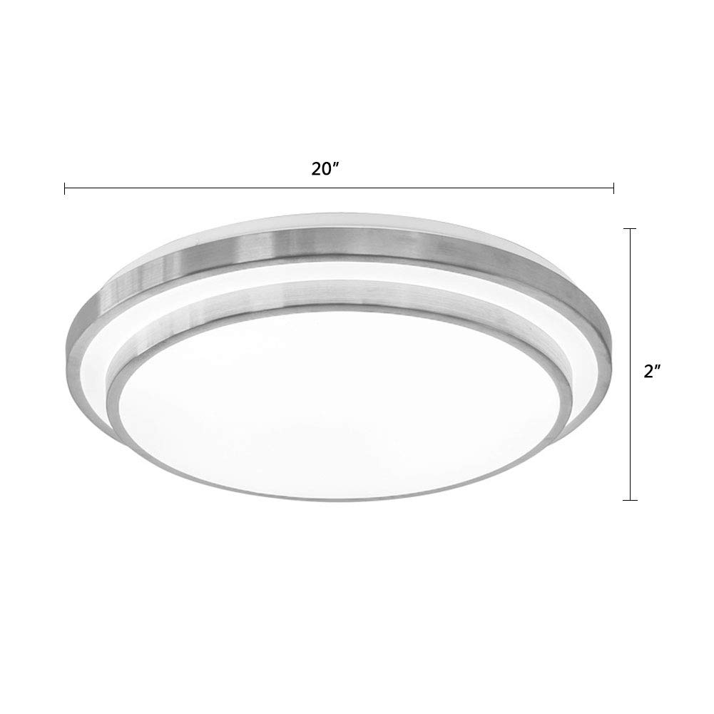 20 Inch Double Round Flush Mount Ceiling Light - 48W Dimmable LED Fixture with Remote Control - 3000K-6000K Adjustable Color Temperature - White & Brushed Nickel Finish - Perfect for Bedroom, Kitchen, Dining Room, Hallway and Office Lighting