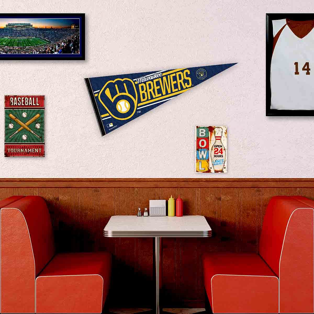 WinCraft Milwaukee Brewers Baseball Pennant - Large 12x30 Inch Full Size Team Flag for MLB Fans, Sports Decor, Game Room, and Man Cave Wall Decor