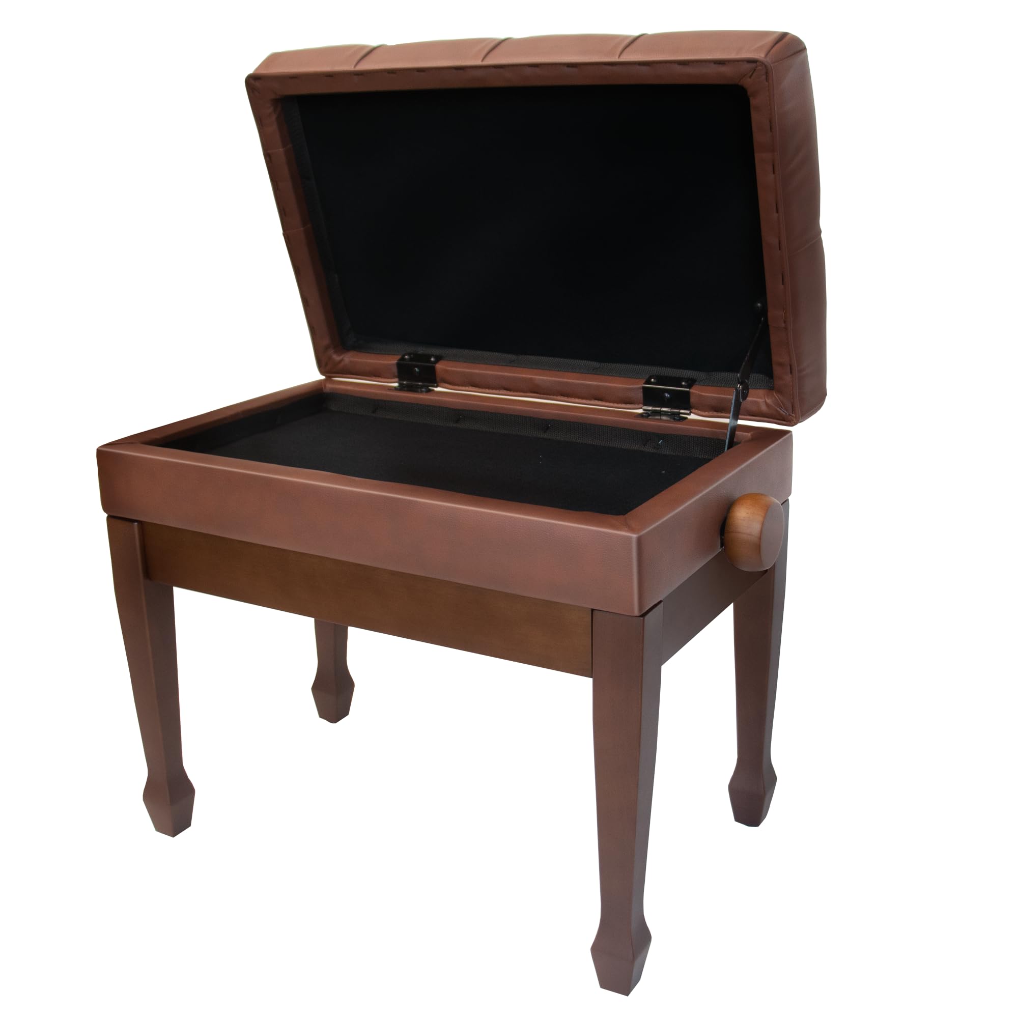 Adjustable Brown Piano Bench with Storage - Genuine Leather Walnut Piano Stool with Padded Cushion - Perfect for Home, Studio & Music Practice