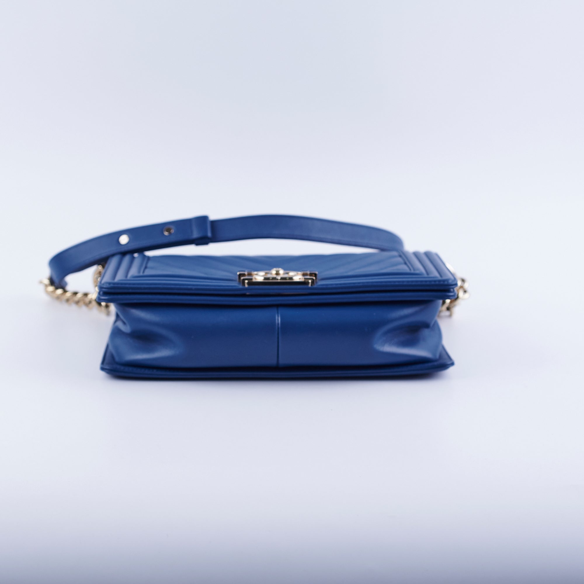 Chanel Old Medium Boy Chevron Lambskin Blue Leather Handbag - Luxury Crossbody Bag for Women, Perfect for Date Night & Special Occasions